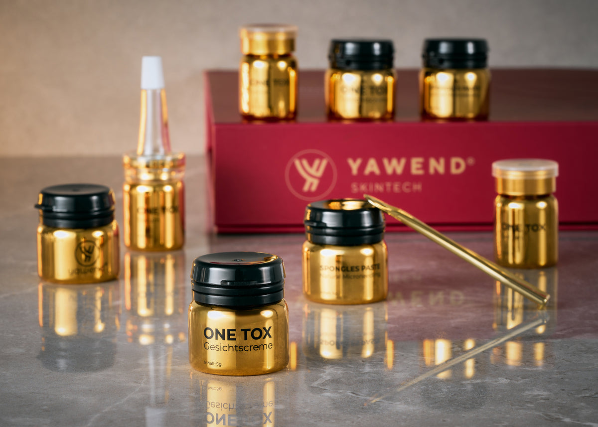 Spongles® Bio-Microneedling Behandlungssystem von YAWEND Skintech mit Wirkstoffpflege, Anwendungskomponenten und professioneller Derma-Kosmetik