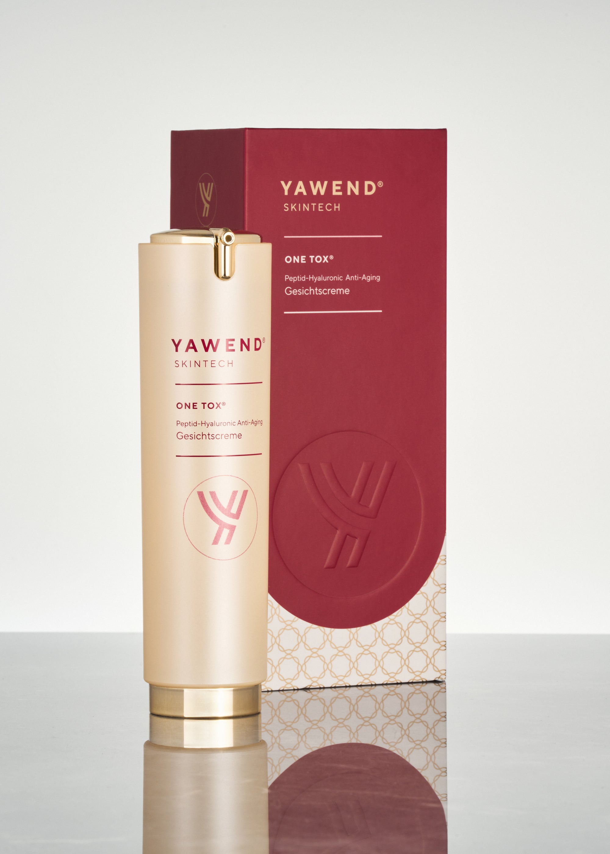 ONE TOX® Gesichtscreme von YAWEND Skintech mit Verpackung – moderne Derma-Kosmetik mit Peptiden und Hyaluron Made in Germany